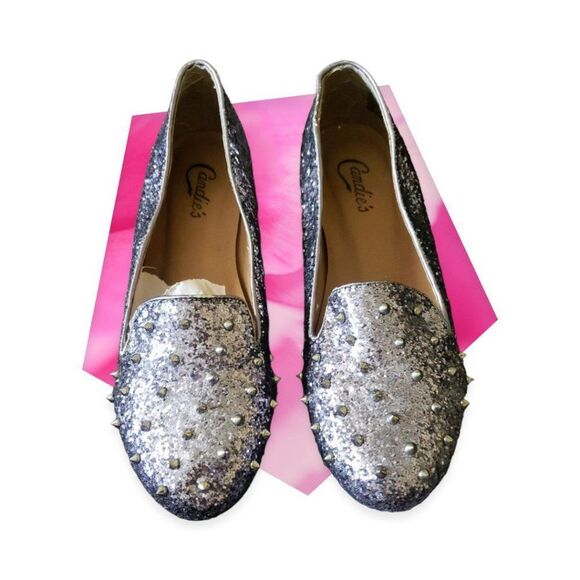 Candies Silver Studded Spike Flats - Picture 1 of 5
